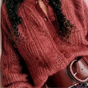 Sezane Alma Knit Cardigan in Rosewood